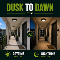 LED Round Bulk Head Light - Wall or Ceiling Mount – Wet Location - Watt Selectable 60W/48W/36W - Color Selectable 30K/40K/50K - 120/277V - Black Finish - Integrated Photocell Included