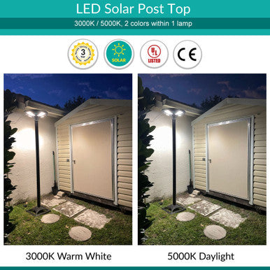 LED Solar Post Tops - Automated Pole Light Fixtures - Commercial Grade - Choose From Round Top or Dual Light Unit