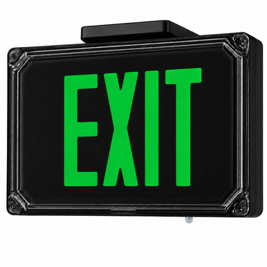 LED Exit and Emergency, Single Face, Green Letters, Black Housing, AC Only