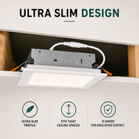 4 Inch Square Edge Lit Recessed LED Downlight - 9 Watt- 630 Lumens - Color Selectable 27K/30K/35K/40K/50K - 120V - Dimmable - Recessed Can Not Required
