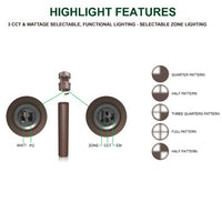 LED Bollard Lights - For Commercial Driveways and Parking Lots - Lens Free Split Cone Head - 24/19/14W - 3000 Max Lumens - Color Selectable 30K, 40K, 50K - Bronze Finish