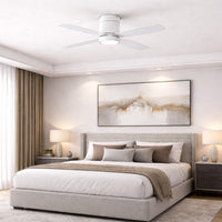 52 Inch White Finish ABS Plastic 4-Blade Ceiling Fan & Light - 120V - 19W - 3000K Soft White - Wall Switch Included