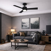 52 Inch Black Finish Plywood 3-Blade Ceiling Fan & Light - 120V - 19W - 3000K Soft White - Wall Switch Operated