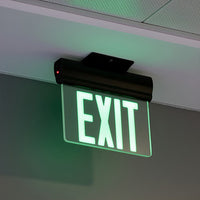 Plastic Edge Lit LED Exit Sign Surface Mount - Black Housing with Mirror Panel - Red/Green Selectable Lettering