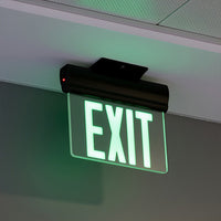 Plastic Edge Lit LED Exit Sign Surface Mount - Black Housing with Mirror Panel - Red/Green Selectable Lettering