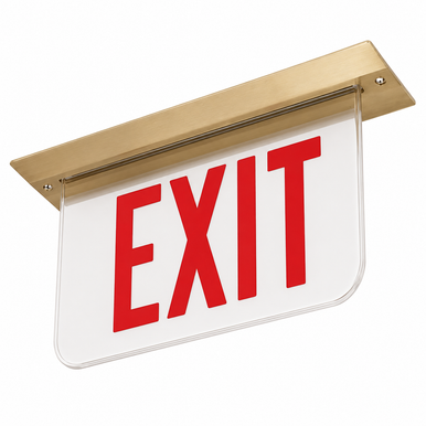 Dual-Lite LECSRXNEM-XK Ceiling Mounting Architectural Edge-Lit LED Exit Sign, 120/277V, Single Face, Red Letters, No Arrows, Satin Aluminum Finish, Emergency Operation, Mirror Plaque Background