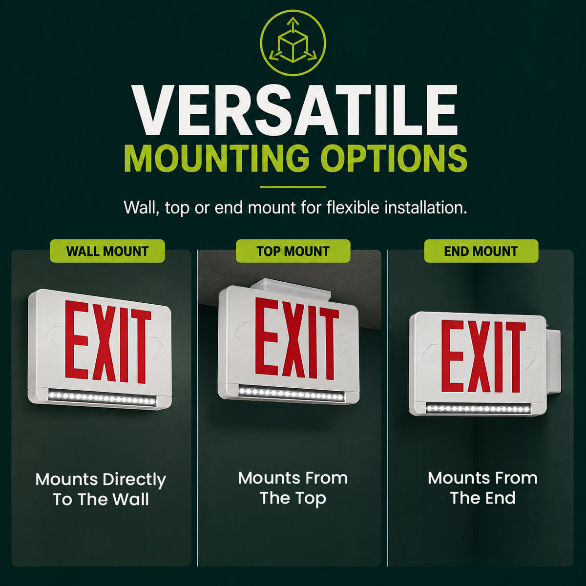 Standard Light pipe LED Exit & Emergency Combo - Red Lettering with White Housing Color - With 90 Minute Battery Back-Up