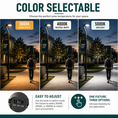 LED Round Area Flood Lights - Modern Commercial Grade Pole and Wall Lights - Different Wattages and Mounting Options Available