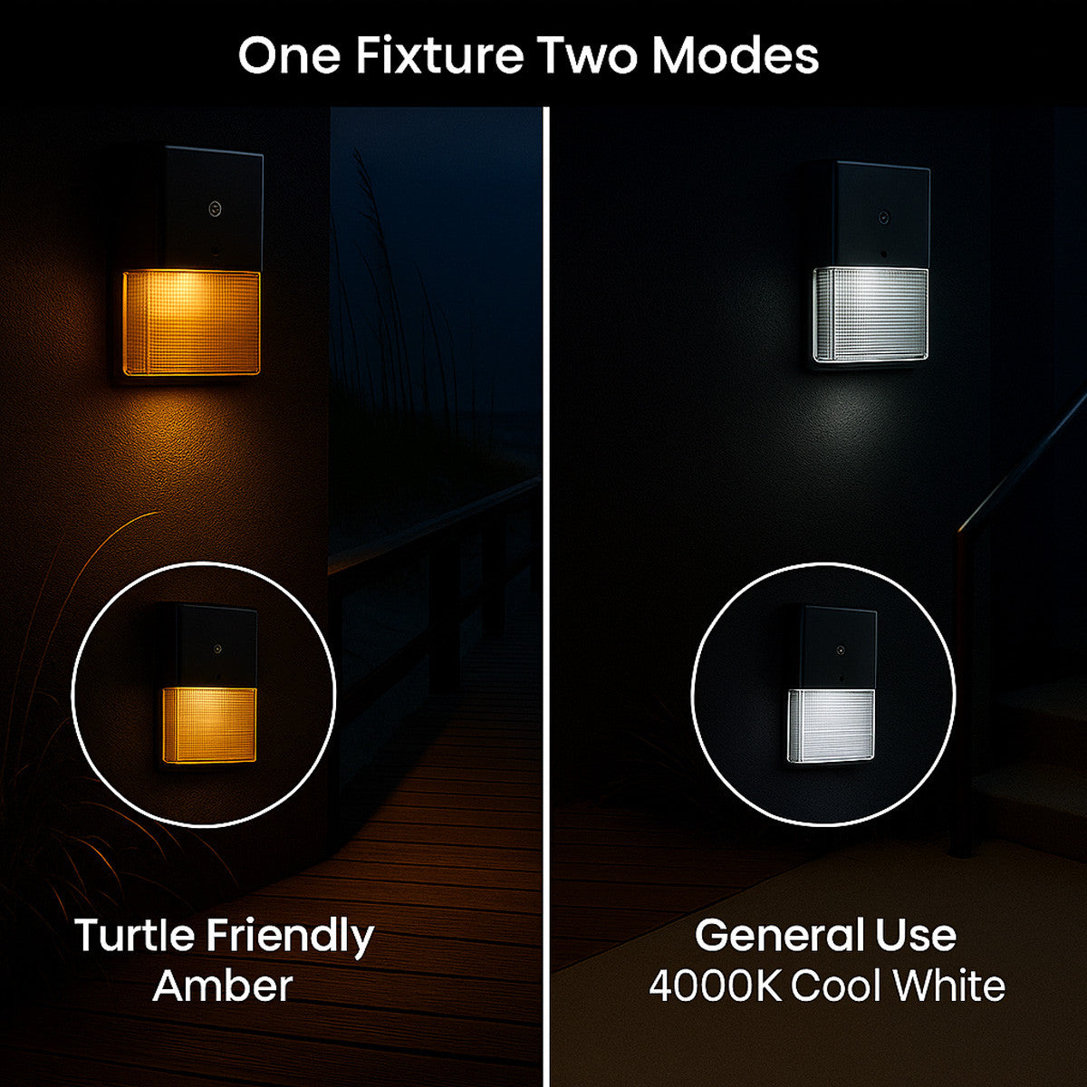 Turtle Friendly LED Rectangle Wall Packs - Economical Outdoor Wall Lights With Photocell - Choose Your Finish