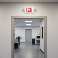 Reduced Profile Combo LED Exit Sign And Emergency Light - White Housing Color, with Red Lettering - With 90 Minute Battery Back-Up