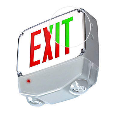 Wet Location Combo LED Exit Sign And Emergency Light - Choose White or Black Housing Color, with Red or Green Lettering - With 90 Minute Battery Back-Up