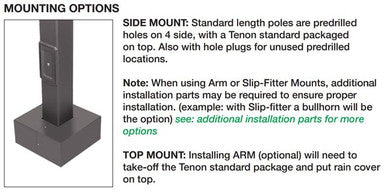 20 Foot Square Pole For Surface Mount - Steel With Bronze Finish - 4 Inch Diameter With 2.5 Inch Tenon Adapter