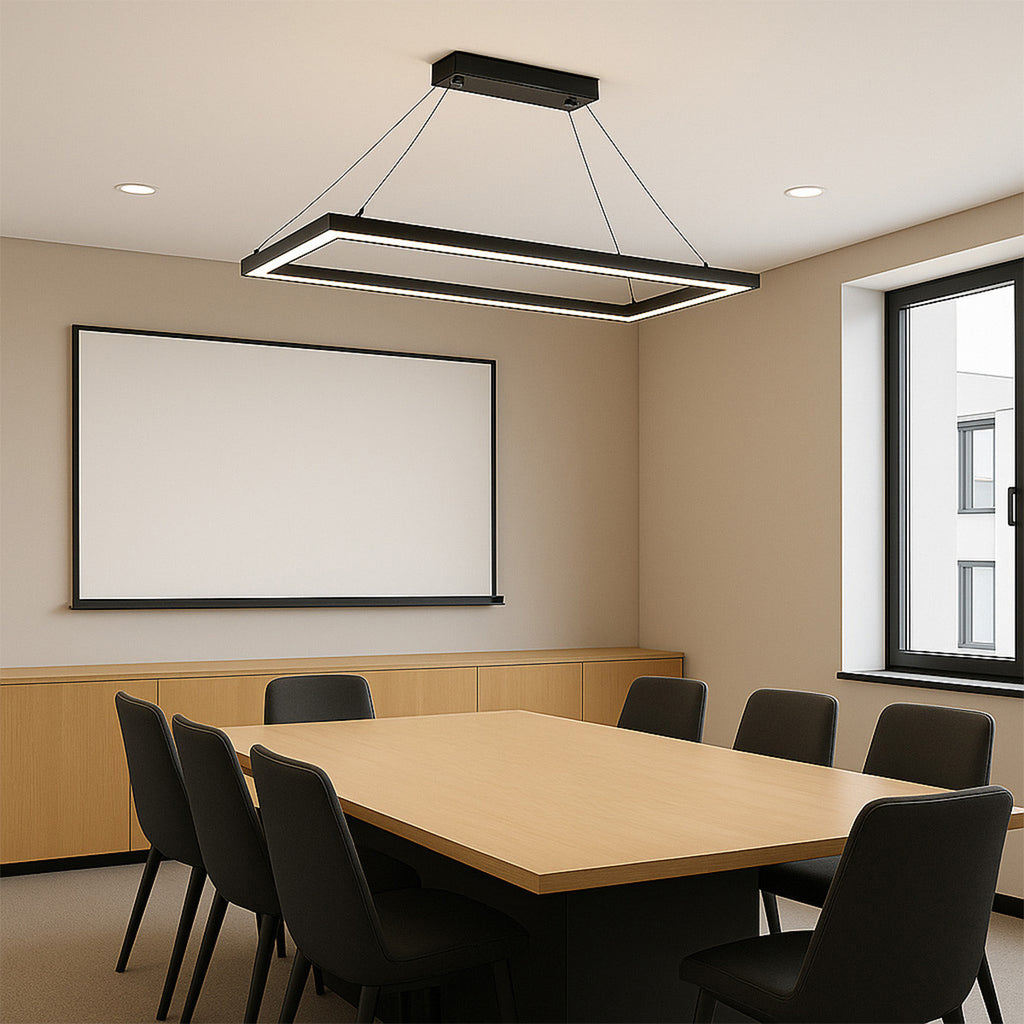 Suspended Frame LED Pendant - 4x1 Foot - Multi Watt Selectable 40/50/60 Watts - Color Temperature Selectable 30/35/40K - 120-277V - Black Finish