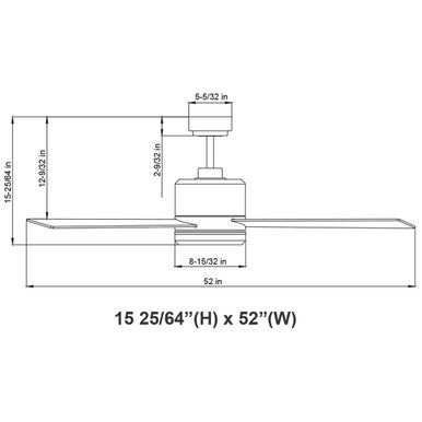 52 Inch Black Finish Plywood 3-Blade Ceiling Fan & Light - 120V - 19W - 3000K Soft White - Wall Switch Operated