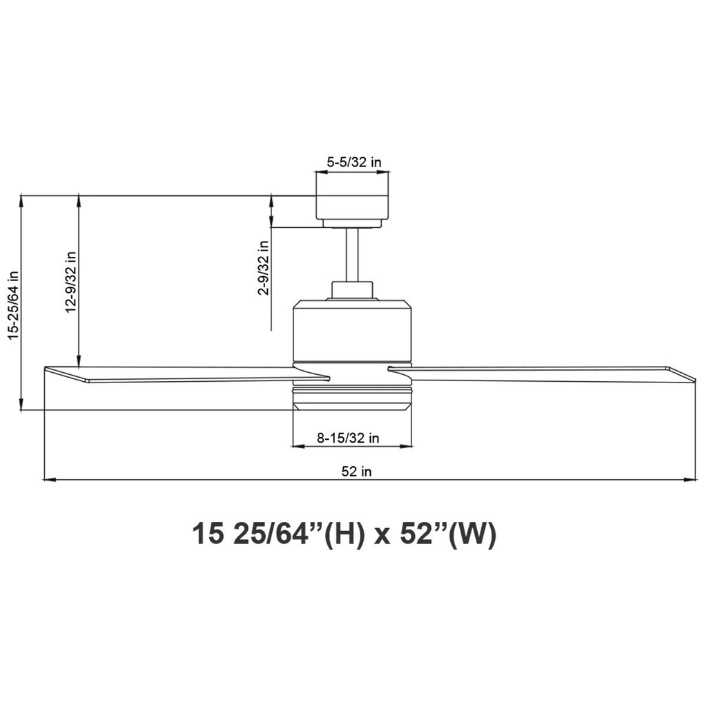 52 Inch Black Finish Plywood 3-Blade Ceiling Fan & Light - 120V - 19W - 3000K Soft White - Wall Switch Operated