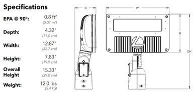 LED Flood Luminaire - 8546 lumens - 4000K - 70CRI - Horizontal flood - 120-277V - Knuckle mounting - Photocell -  Dark bronze finish