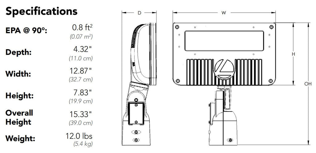 LED Flood Luminaire - 8546 lumens - 4000K - 70CRI - Horizontal flood - 120-277V - Knuckle mounting - Photocell -  Dark bronze finish