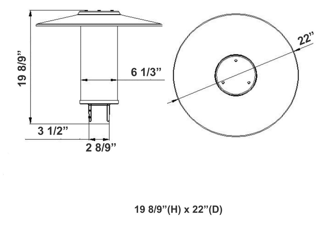 Indirect LED Post Light - Watt Selectable 40W/30W/20W/12W - Color Selectable 30K/40K/50K - 120-277V - 0-10V Dimmable - Black Finish