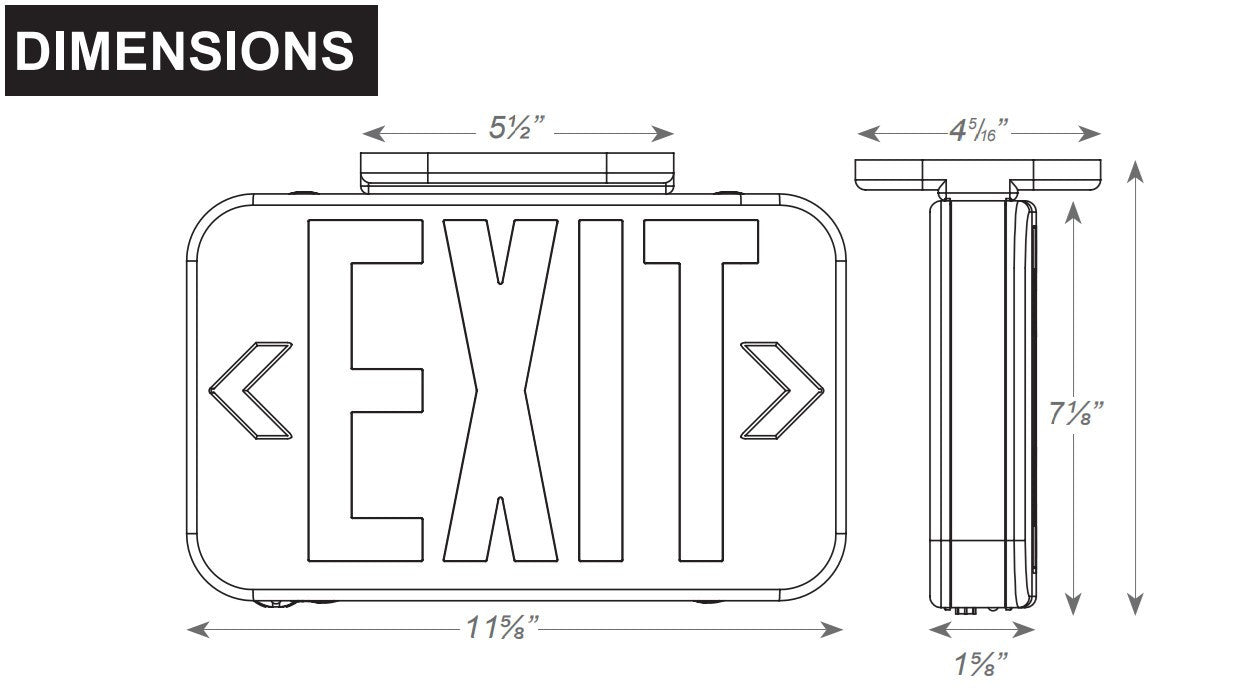 Compact Black Plastic LED Exit Sign With Selectable Red/Green Lettering - With No Battery