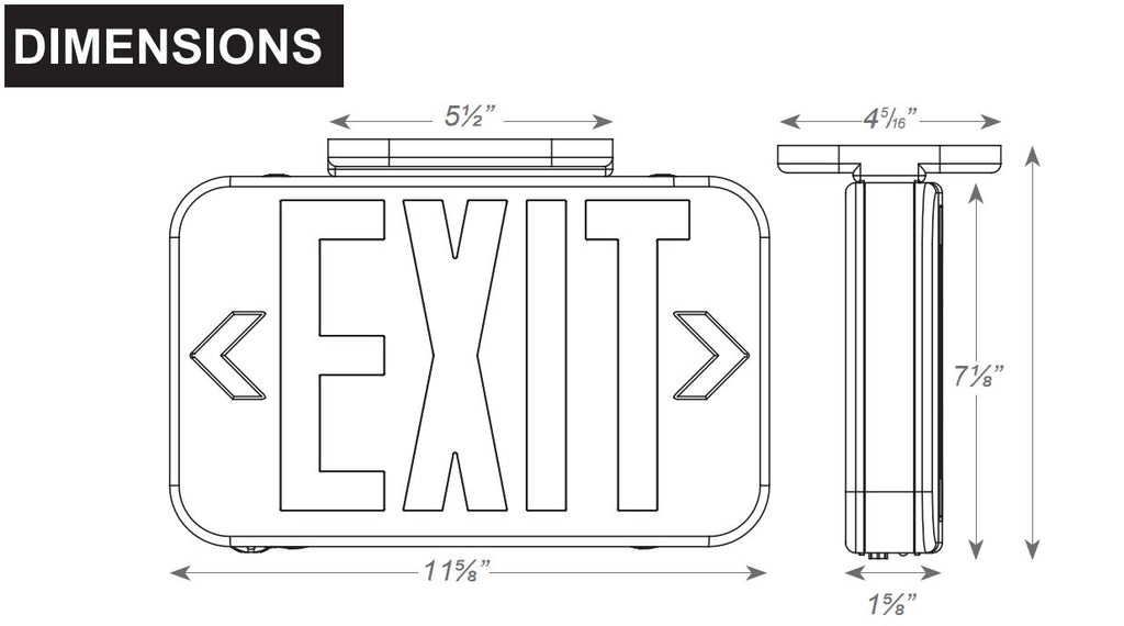 Compact White Plastic LED Exit Sign With Selectable Red/Green Lettering - With No Battery