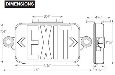 Low Profile All LED Exit & Emergency Combo, Selectable Red/Green, Black Housing - With 90 Minute Battery Back-Up