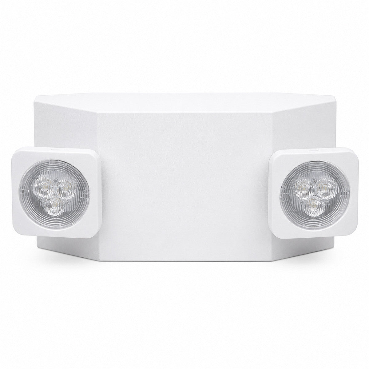White LED emergency light with dual adjustable heads, 1.5W LEDs, 120-277V, wall or ceiling mount