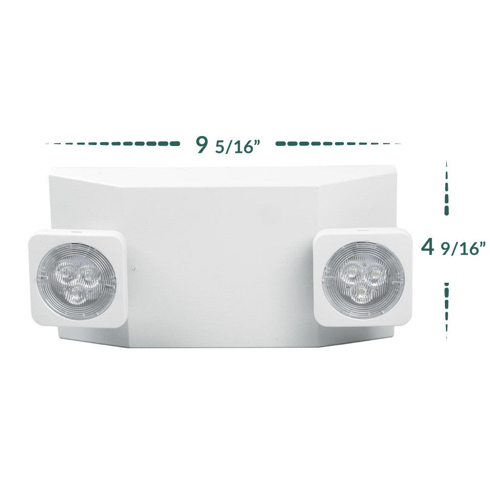 White LED Emergency Light - 1.5W LED Heads - 120-277V - Ceiling or Wall Mount