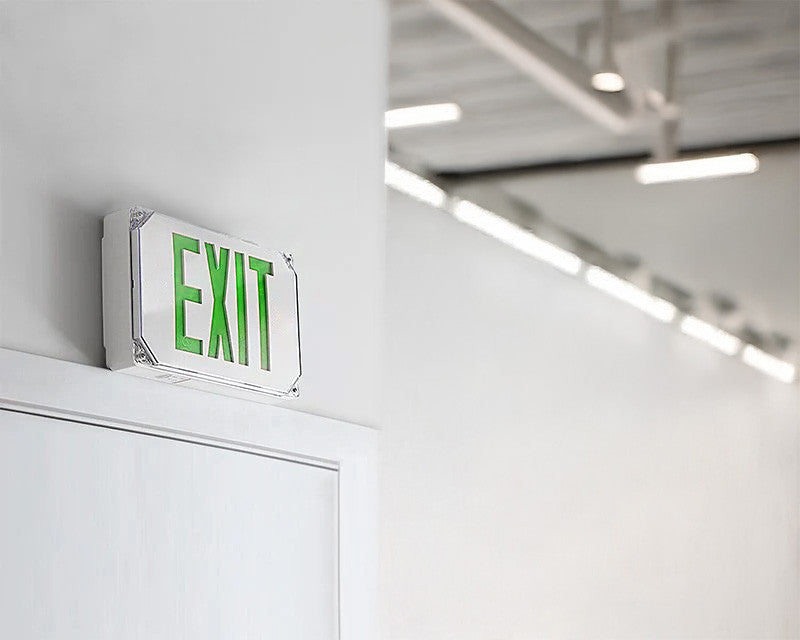 Hazardous Location LED Exit Sign & Emergency Light - Single Face - Gray Housing Color with Green Lettering - 120-277V - with 90 Minute Battery Back-Up