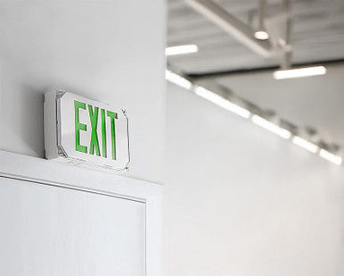 Hazardous Location LED Exit Sign & Emergency Light - Single Face - Gray Housing Color with Green Lettering - 120-277V - with 90 Minute Battery Back-Up