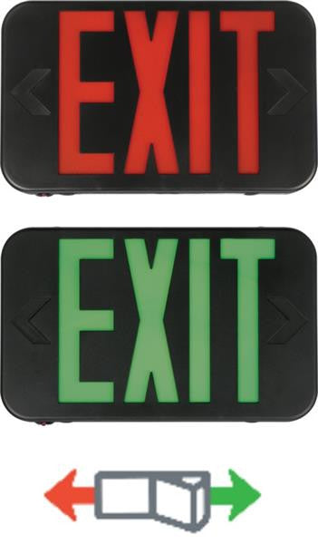Thermoplastic LED Exit, Red/Green Switchable, Black, Emergency,