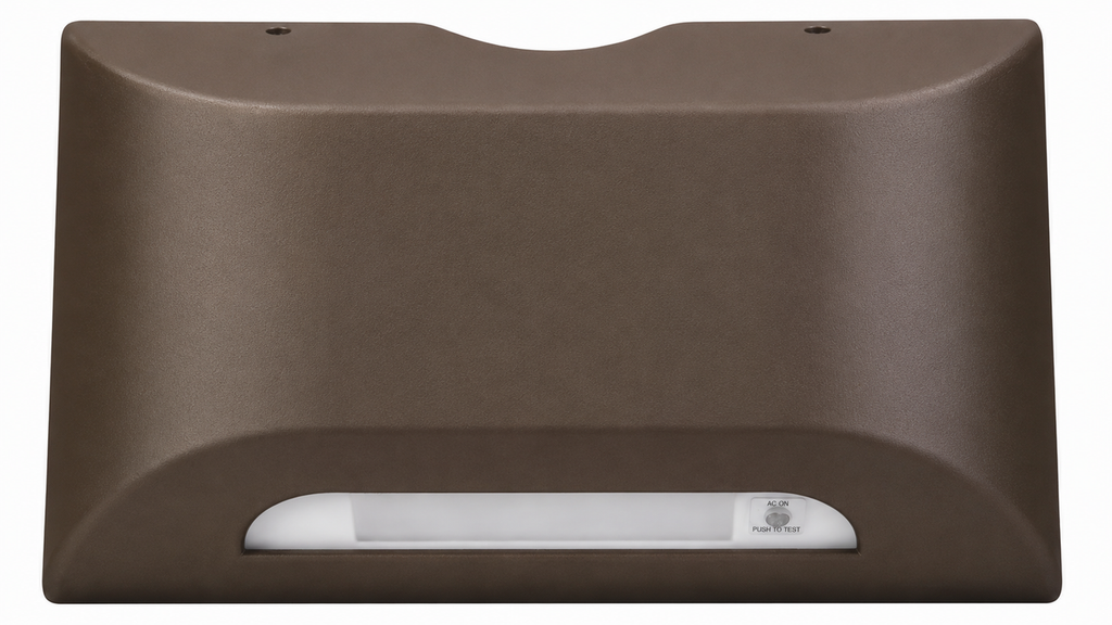 Architectural, low-profile outdoor emergency light, 6350K, heater equipped, self-test/self-diagnostics, dark bronze finish