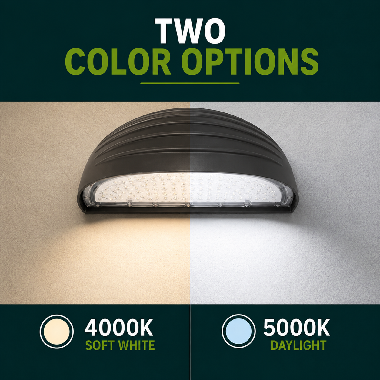 45 Watt LED Half Moon Wall Pack - 6300 Lumens - 4000K Cool Light - 120-277V - Bronze Finish - Photocell
