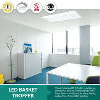 2x4 LED Basket Troffer - Recessed Drop Ceiling Mount - 40 Watt - 5000 Lumens - 4000K Cool White - 120-277V - Dimmable