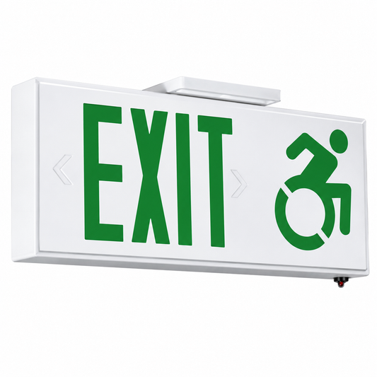 Exit, Green, 120/277V, White Housing, Nickel Metal Hydride Battery