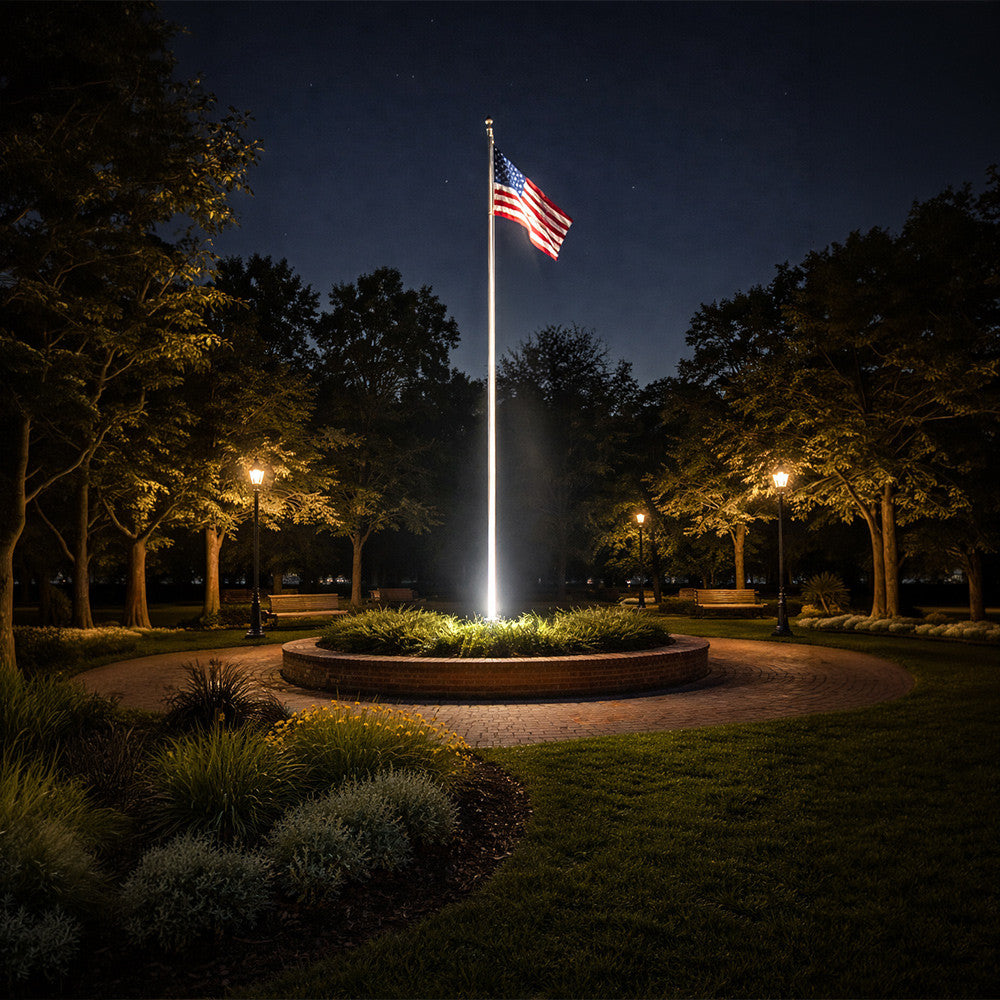 84 Watt LED Flagpole Light 25 Degree Spot with Knuckle Mount Integrated LED - 9000 Lumens - 3000K Soft White - 120-277V
