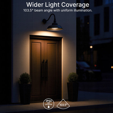 LED Outdoor Gooseneck Wall Lights - Large 40 Watts - 4800 Lumens - Color Selectable 30K/40K/50K - 120-277V - Integrated Photocell - Bronze Finish