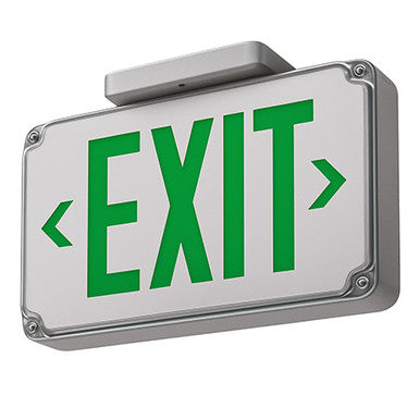 Wet location LED exit sign, Grey, Single face, Green