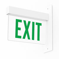 Lithonia Aluminum Edge-Lit Exit Sign, White, Single face, Green on clear, Dual voltage, Emergency Battery, End mount
