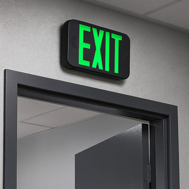 Black Plastic Led Exit Sign With Green Lettering With Battery Back Up