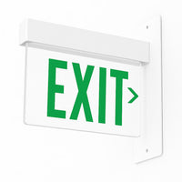 Lithonia Aluminum Edge-Lit Exit Sign, Single face, Green on clear, Right, Dual voltage, End mount, AC Only - NO Emergency Battery