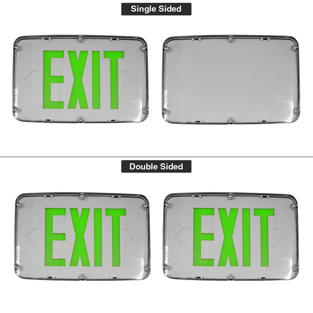 Hazardous Location LED Exit Sign & Emergency Light - Single Face - Gray Housing Color with Green Lettering - 120-277V - with 90 Minute Battery Back-Up