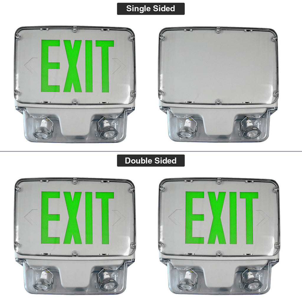 Hazardous Location LED Combo Exit Sign Light - Double Face - Gray Housing Color with Green Lettering - 120-277V
