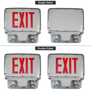 Hazardous Location LED Combo Exit Sign Light - Single Face - Gray Housing Color with Red Lettering - 120-277V