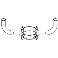 Wood pole clamp on bracket with 2” pipe (2 3/8” OD) tenon; Two tenons at 90˚, 120° or 180° (clamps 9” to 14” diameter for 90˚ and 180˚, 6” - 10.5” for 120°) bronze finish.