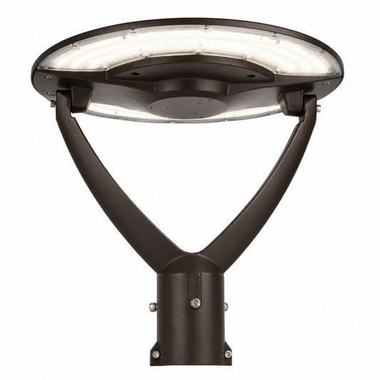 LED swivel post top light, watt and color selectable, integrated LED commercial pole light, dark bronze finish
