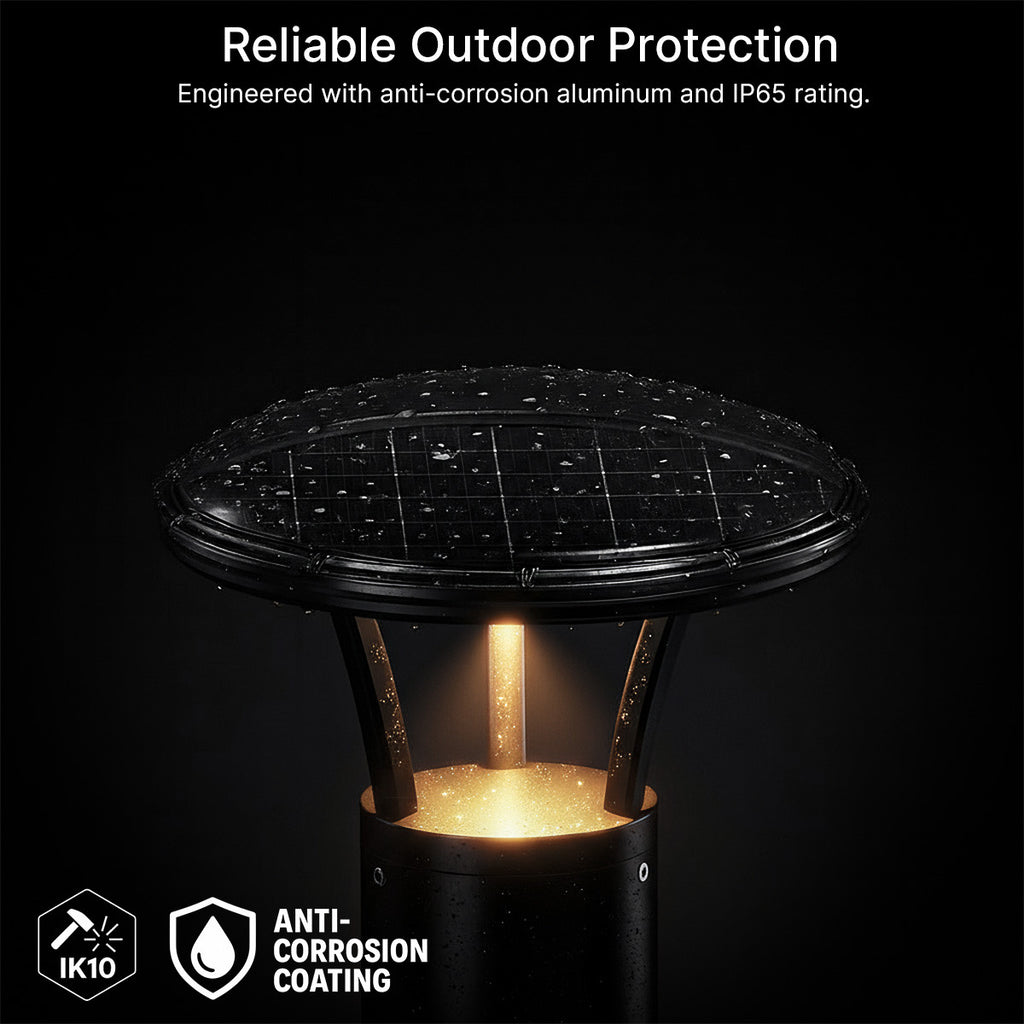 LED Solar Bollard Lights with Remote - Height 36 Inches- 2 Watt - 350 Lumens - Color Selectable 30K/50K - Anchor Bolts & Plate Included - Black Finish