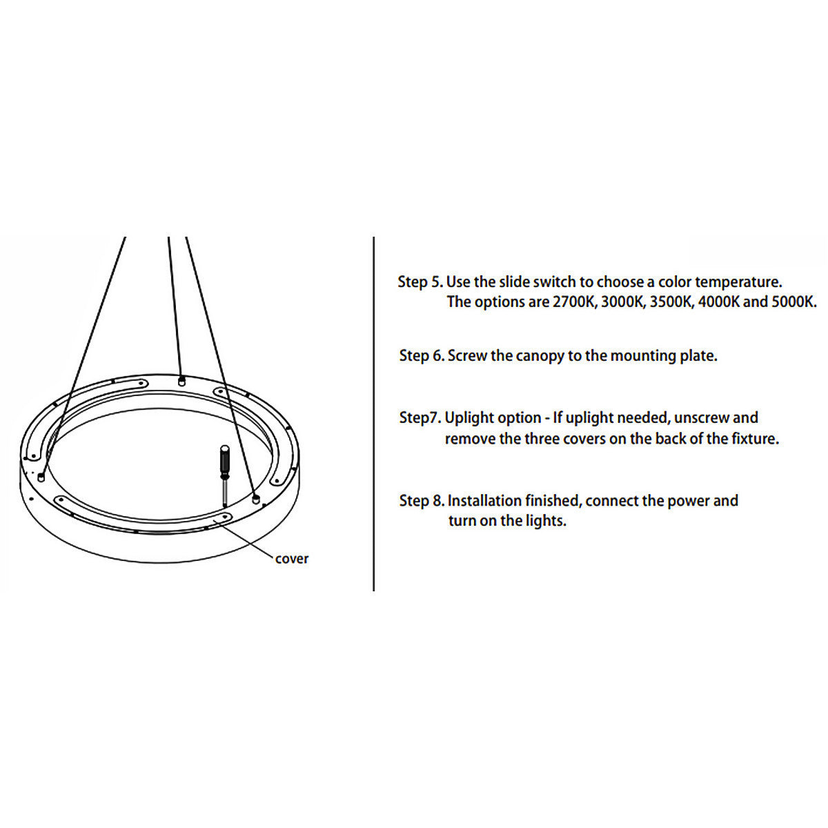 LED Hollow Circle Pendant - 24 Inch - Up-Down Light - 40 Watt - Color Selectable 27K/30K/35K/40K/50K - 120-277V - Black Finish
