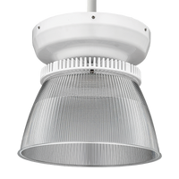 Round High Bay, 15, 000LM, Clear Acrylic, Flat Prismatic, 120V-277V, Generic driver 0-10V dimming, 5000K, 90 color rendering index, Pendant mount, Glossy Black,  super durable