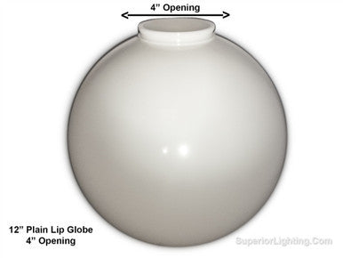 12 Inch Plastic Globe Plain Lip Opening White Acrylic