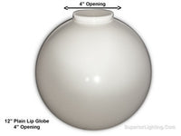 12 Inch Plastic Globe Plain Lip Opening White Acrylic